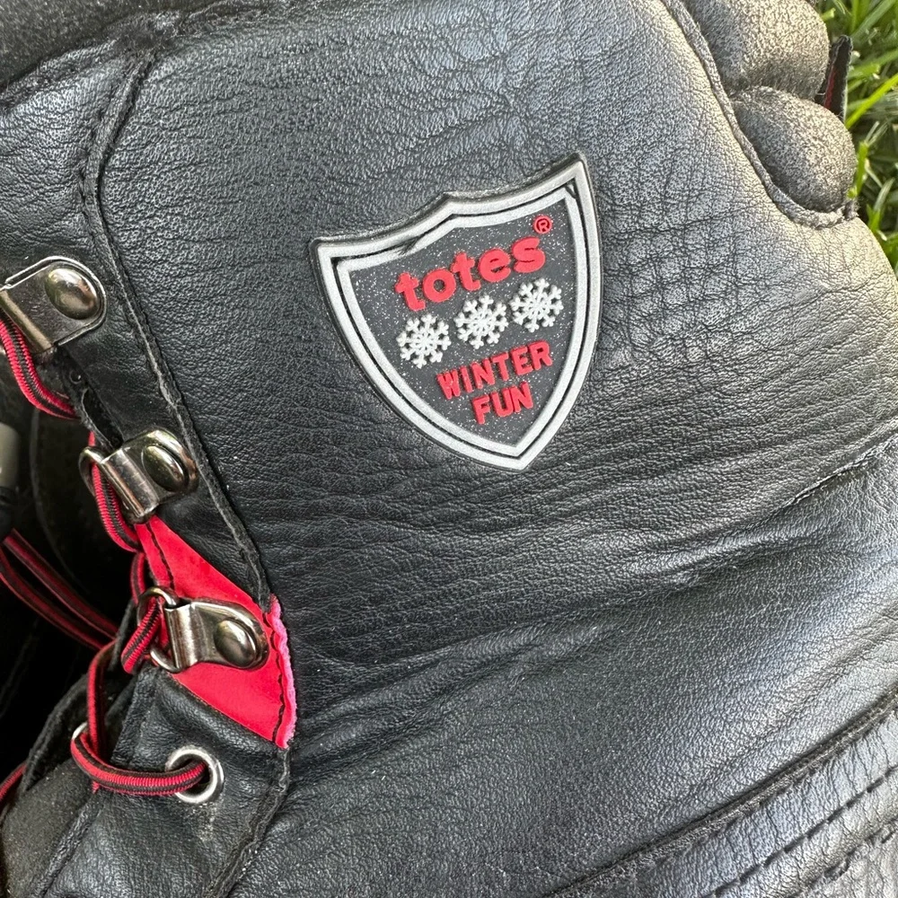 Totes Black and Red Rain & Snow Boots with Rugged Sole